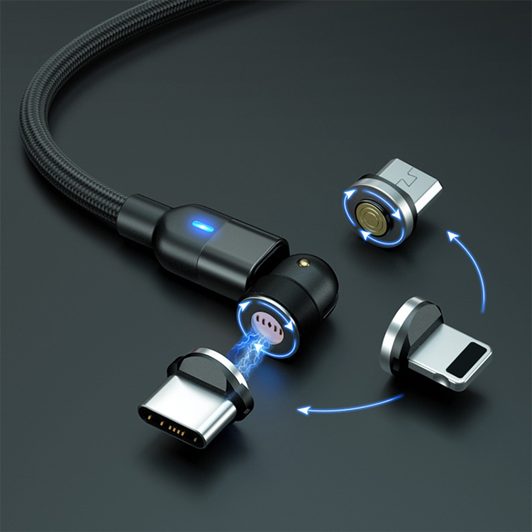 Hope factory price 540 rotaton 1m LED micro type C 3 in 1 magnetic charging data cable