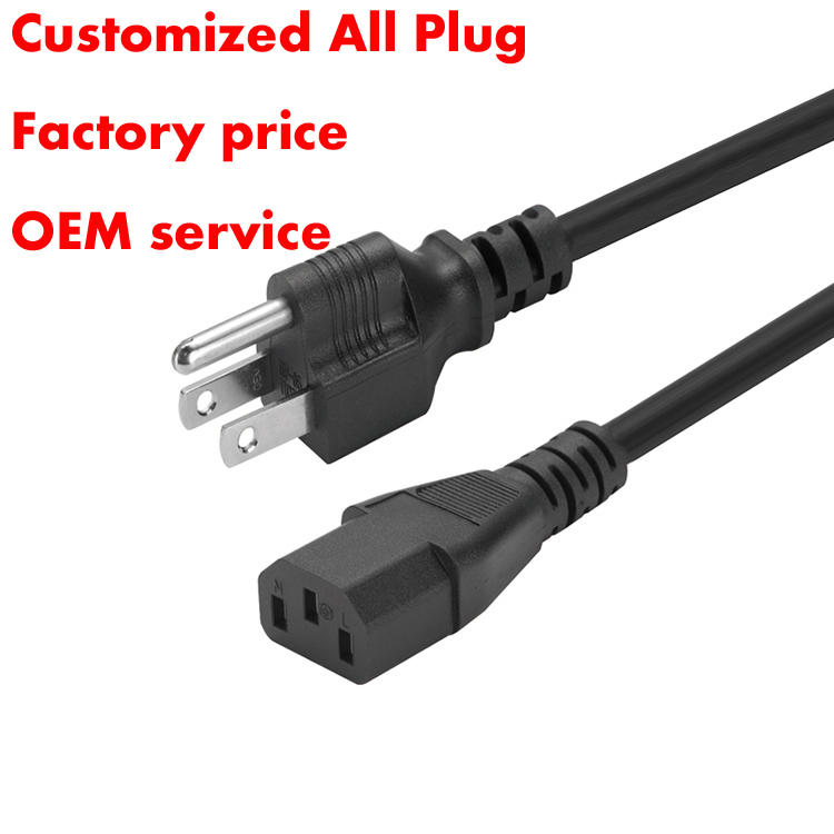 Wholesale AC 3 pin us plug laptop 125V 10A computer ac power cord cable for hair dryer power cable