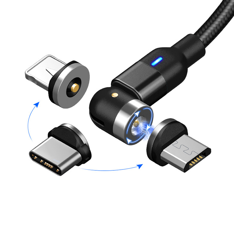 Hope factory price 540 rotaton 1m LED micro type C 3 in 1 magnetic charging data cable