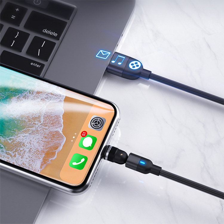 Hope factory price 540 rotaton 1m LED micro type C 3 in 1 magnetic charging data cable