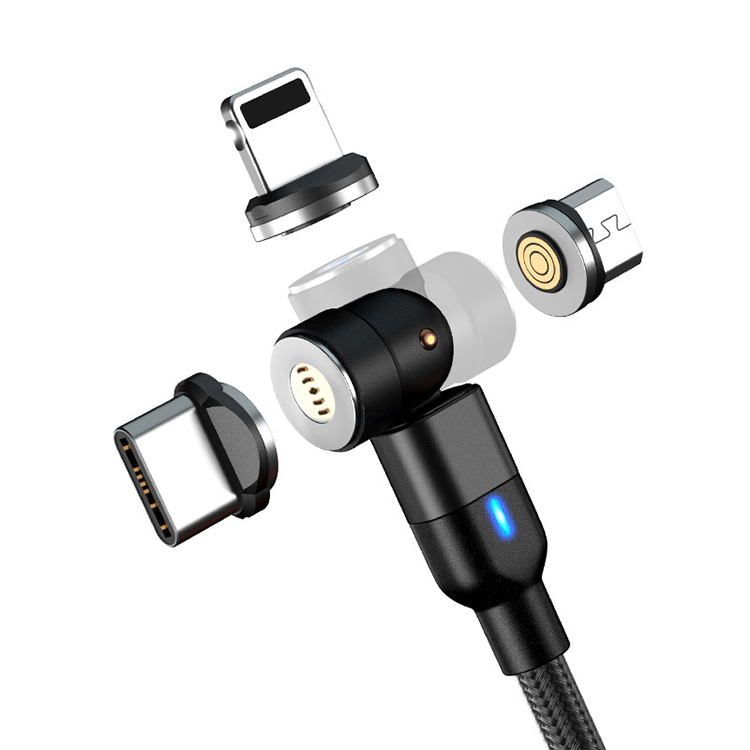 Hope factory price 540 rotaton 1m LED micro type C 3 in 1 magnetic charging data cable