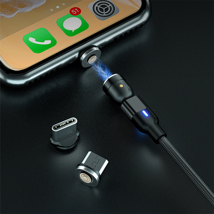 Hope factory price 540 rotaton 1m LED micro type C 3 in 1 magnetic charging data cable