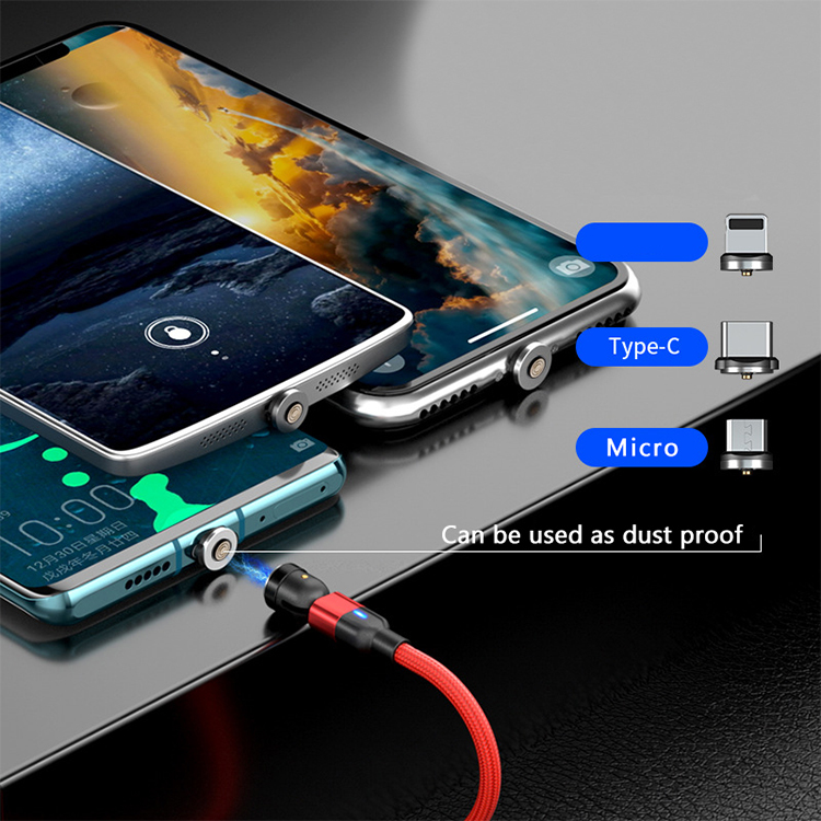 Hope factory price 540 rotaton 1m LED micro type C 3 in 1 magnetic charging data cable